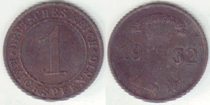 1932 A Germany 1 Reichspfennig A008335